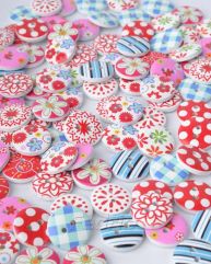 Random Printed Flower Pattern Wooden Sewing Buttons for DIY Scrapbooking 100 pcs/Pack 201406
