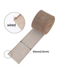 Wired Imitation Burlap Ribbons with Iron Wire Edge for Wedding Gift Wrapping Holidays 2 Rolls/Pack 205655