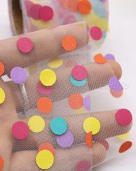 Rainbow Polka Dots Tulle Ribbon Print Tulle Ribbon 10 Yards/Roll 205706 