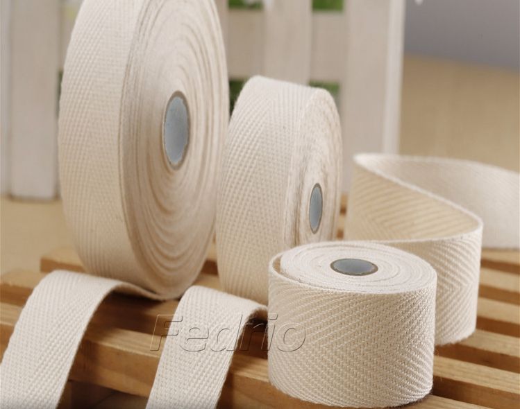 White Herringbone Cotton Twill Tape Ribbon 