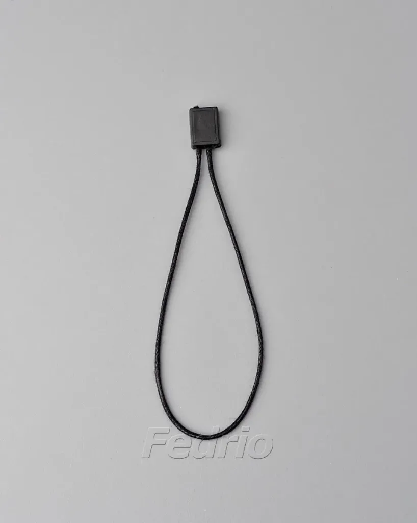 Black Waxed Cotton Hang Tag String with Square Plastic Locker 7 Inches 1000 pcs/Pack HTS117