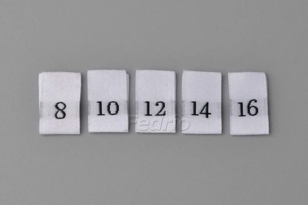 Black Number On White Polyester Centre Fold Damask Woven Size Labels 100pcs/Pack 004007