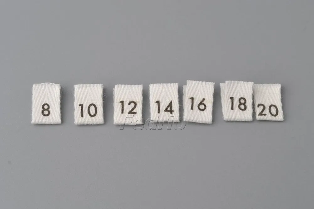 White Cotton Centre Fold Printed Size Labels 100pcs/Pack 005050