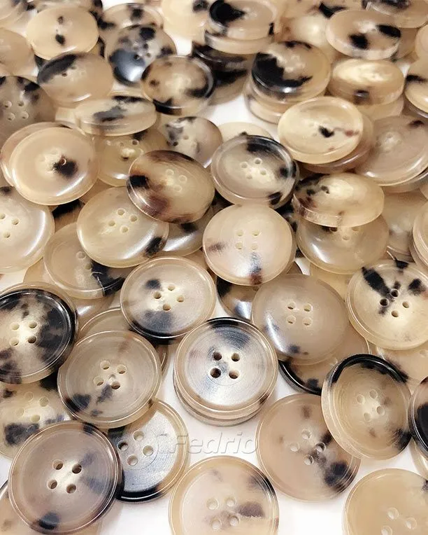 Polished Genuine Natural Horn Buttons with 4 Holes Natural Pattern 100 Pieces 204538 (18L)