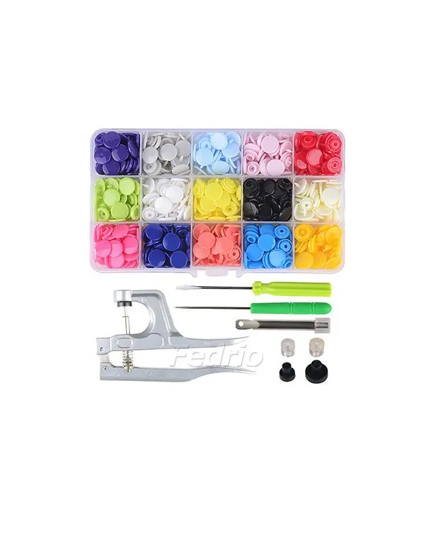 Plastic Snap Fasteners Kit with tool No-Sew Buttons for Crafts Clothing Diaper Bibs Sewing 15 colors in total150 Sets  203465