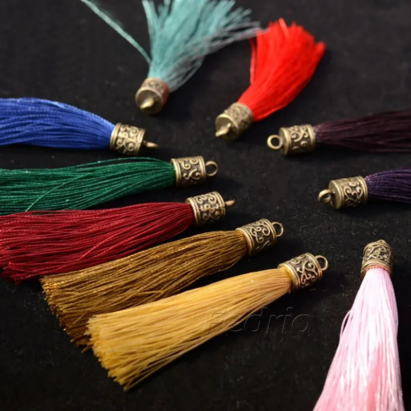 6.5cm Small Silk Tassels with Retro Brass Cap 10pcs/Pack for Bracelets, DIY Home Decor, Jewelry Designs 008159