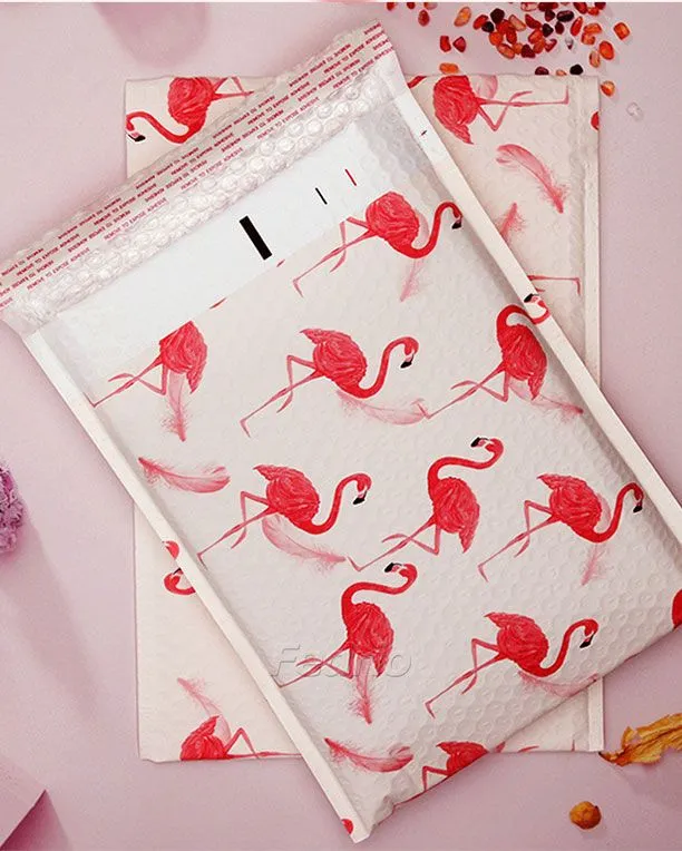Printed Flamingo Self Seal Poly Bubble Mailers Padded Envelope Bags 100 Pieces 205633 (17*30cm)
