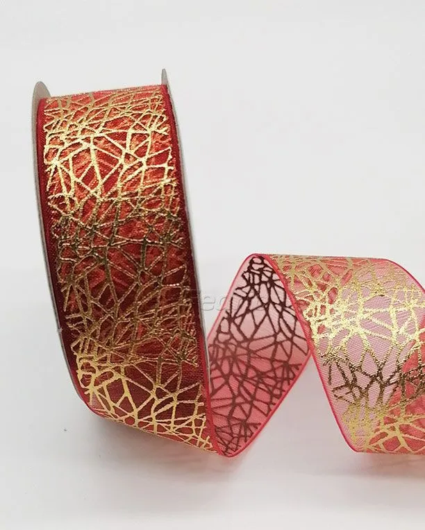 Gold Decorative Organza Ribbons for Gift Wrapping Tableware Bouquet Wine Basket Packaging 100 Yards/Roll 205659