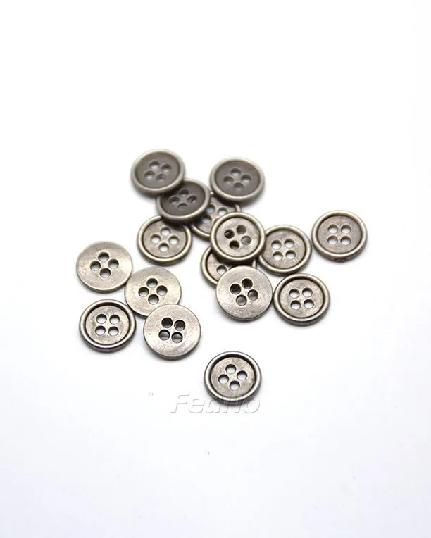 Antique Gold Tyre Rim Flat Metal Buttons with 4 Holes for Sewing 10 Pieces 204541 (antique silver, 18L)