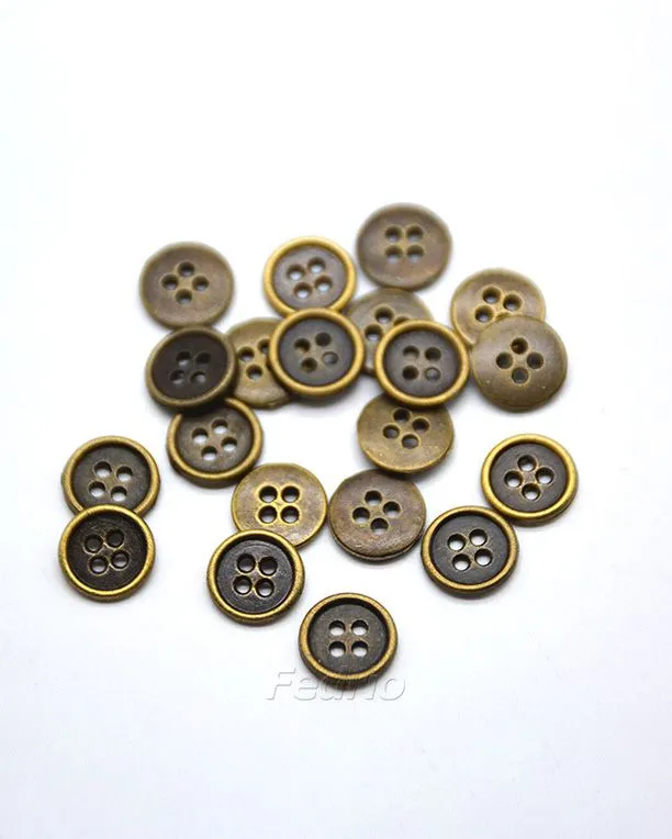 Antique Gold Tyre Rim Flat Metal Buttons with 4 Holes for Sewing 10 Pieces 204541
