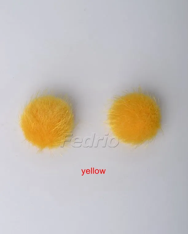 Faux Fur Fabric Covered Bead Buttons Flatback Scrapbooking Craft Accessories 100 pieces 203445 (yellow)